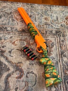 Toy Pump Action Hunting Shotgun Blaster Camo Orange Foam Dart Gun With 5 Darts